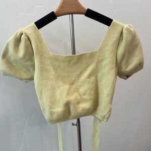 Promesa Pale Yellow Puff Sleeve Cropped Top